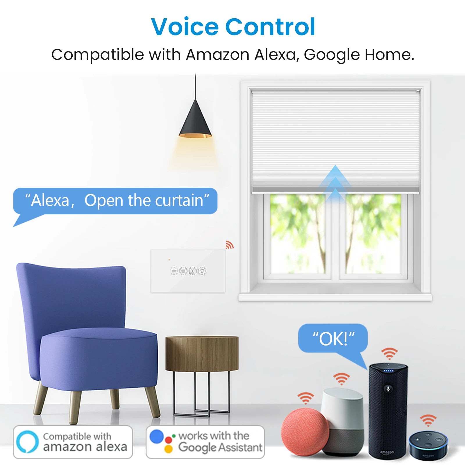Tuya ZigBee Curtain Roller Shutter Switch With Additional Light Smart Life App Remote Contro Work With Home Assistant Alexa
