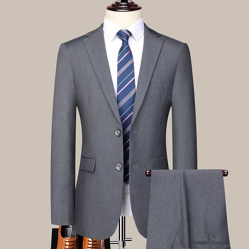 Men's 2026 Slim fit Two button Business Suit Professional Work Formal Two piece Set Trousers Included Multiple Sizes S 6XL