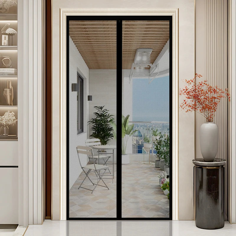 Summer Magnetic Screen Door Fiberglass Mesh Black Magnetic Soft Screen Door Curtain Mosquito-proof Breathable Screen Door