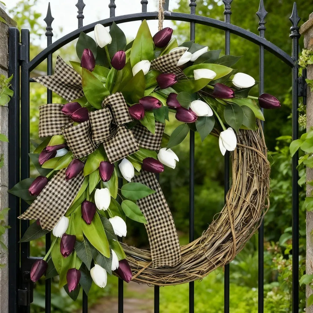 Spring Tulip Wreath, Door Hanging Decoration, Home Decoration Pendant, Festival Party Decoration Simulation Flower