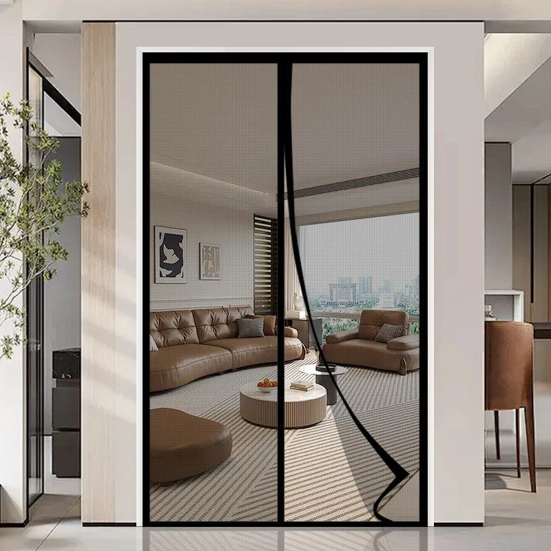 Summer Magnetic Screen Door Fiberglass Mesh Black Magnetic Soft Screen Door Curtain Mosquito-proof Breathable Screen Door