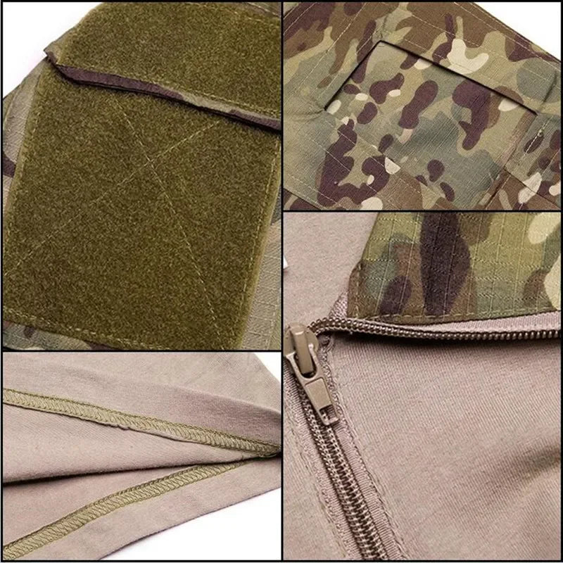 Outdoor Tactical Hiking T-Shirt, Men's Combat Army CP Camouflage Long Sleeve Hunting Climbing Shirt, Cotton Sportswear