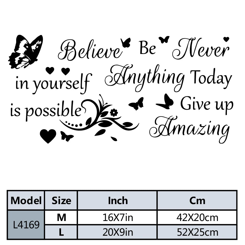 Butterfly Believe In Yourself Be Amzing Today Wall Sticker Waterproof Home Decor For Living Room Bedroom Mural