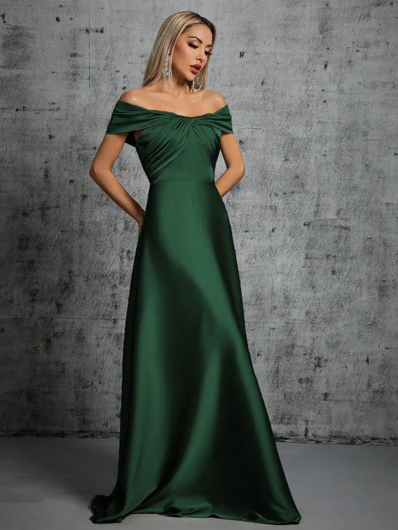 Mgiacy Line neck irregular cross pleated satin gown ball dress Party dress bridesmaid dress
