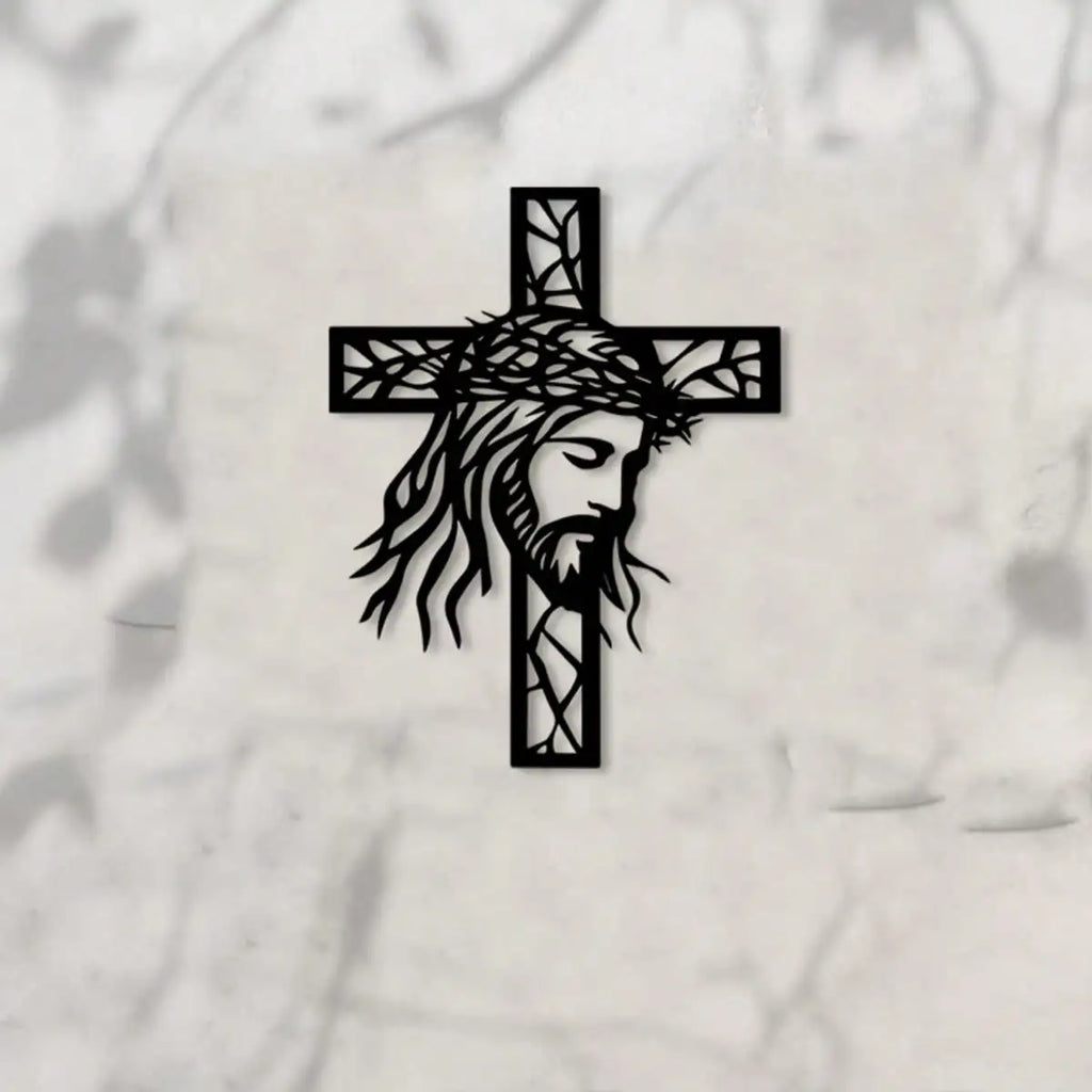 Iron Jesus Cross Wall Decor - Christian Metal Cross Statue for Home Altar Prayer Room Gift
