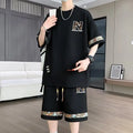 2025 New Men's Oversized Suit Korean High Street Fashion T-shirt Shorts 2 piece Set Men Trendy O Neck Top Designer Clothes Men