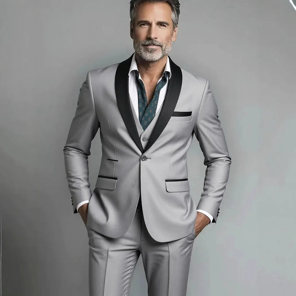 Black White Men Autumn Wedding Party Three Pieces Set Large Size Male Blazer Coat Pants and Vest Fashion Slim Fit Suit
