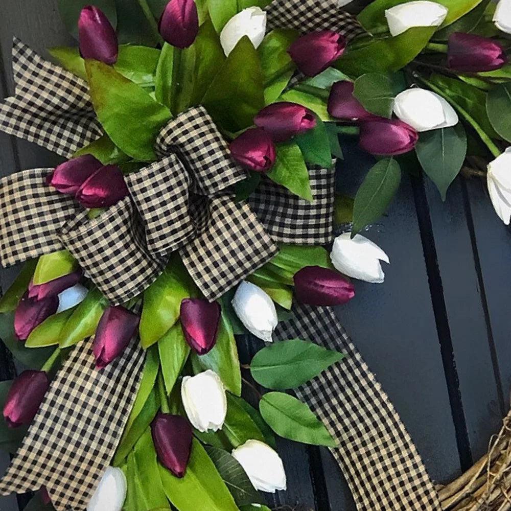 Spring Tulip Wreath, Door Hanging Decoration, Home Decoration Pendant, Festival Party Decoration Simulation Flower