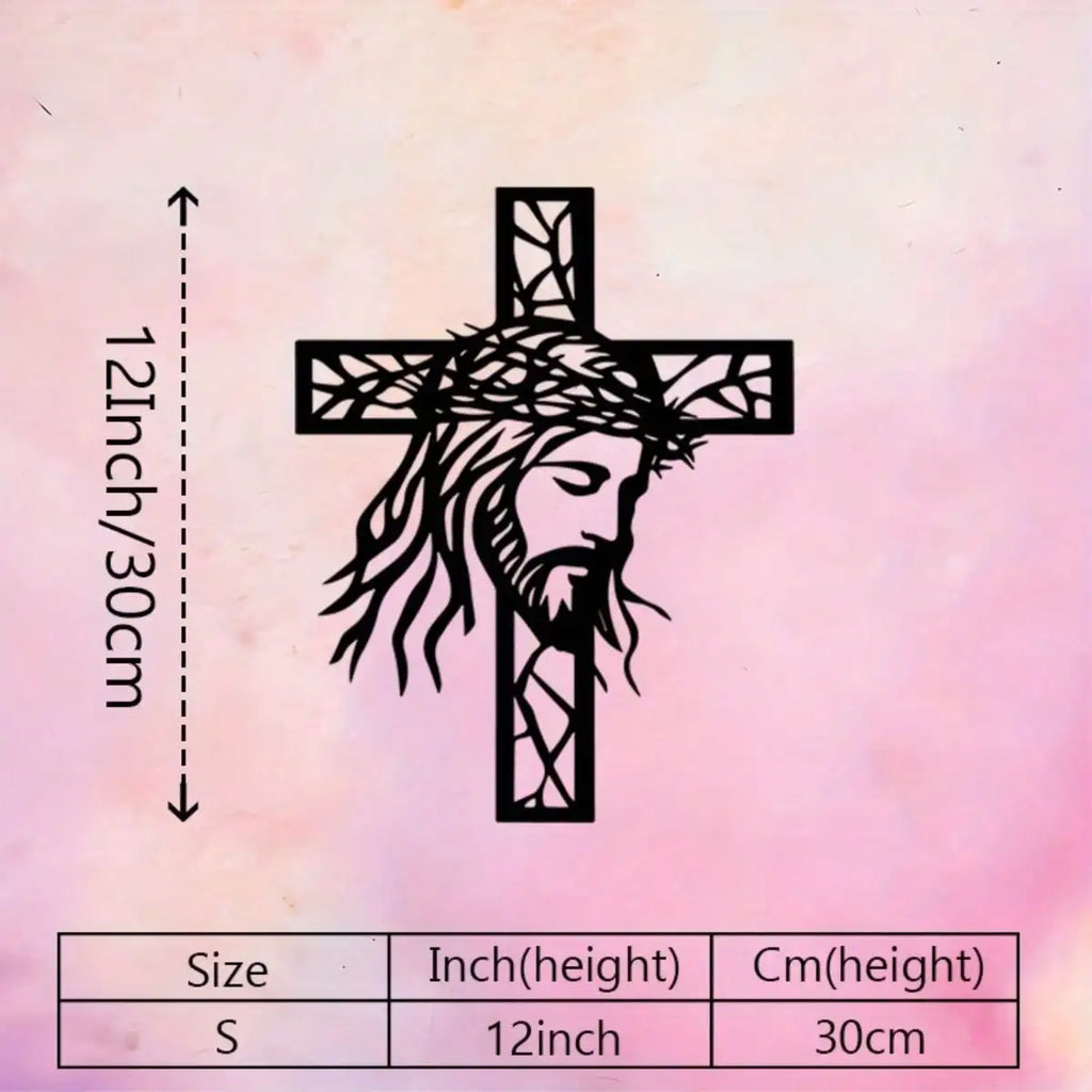 Iron Jesus Cross Wall Decor - Christian Metal Cross Statue for Home Altar Prayer Room Gift