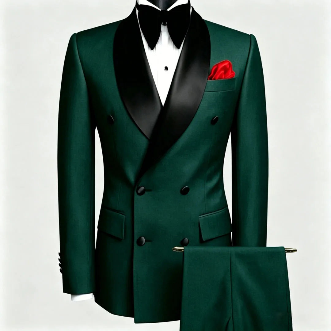 Men Suit Black 2 Pieces Double Button With Black Lapel For Wedding Groom Business Birthday Banquet Work Suit Jacket And Pants