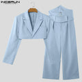 INCERUN Spring Autumn Men's Sets Long Sleeve Tops Solid Wide Leg Pants Men's Clothing Two-piece Sets Casual Suits Streetwear
