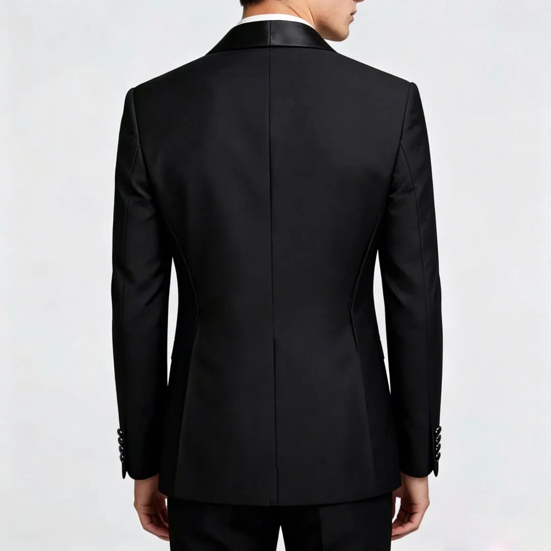 Men Suit Black 2 Pieces Double Button With Black Lapel For Wedding Groom Business Birthday Banquet Work Suit Jacket And Pants
