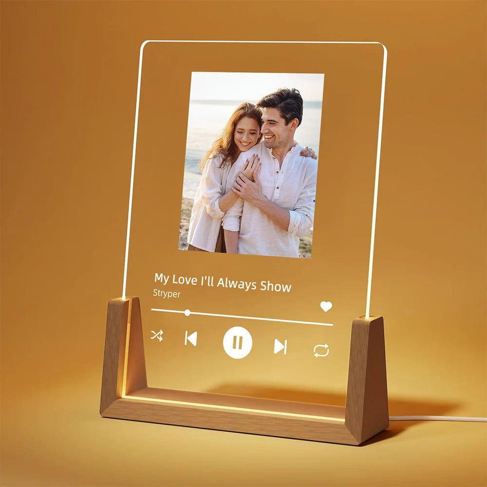 Personalized Photo Music Night Light Custom Portrait Acrylic Lamp with Song Romantic Anniversary Wedding Couples Birthday Gift