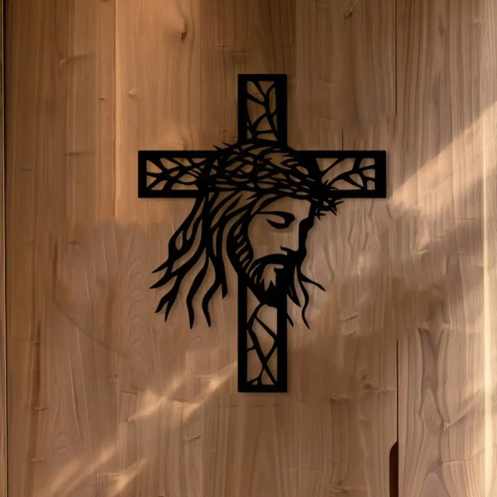 Iron Jesus Cross Wall Decor - Christian Metal Cross Statue for Home Altar Prayer Room Gift