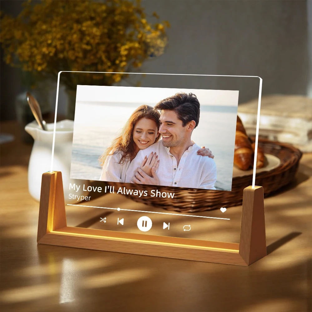 Personalized Photo Music Night Light Custom Portrait Acrylic Lamp with Song Romantic Anniversary Wedding Couples Birthday Gift