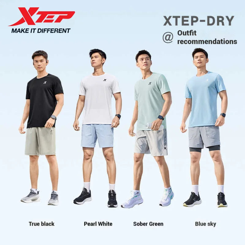 Xtep Short Sleeve Round-Neck T-Shirt For Men 2025 Spring Quick-Drying Sports Training Breathable Outdoor Cool Tops 875229010175