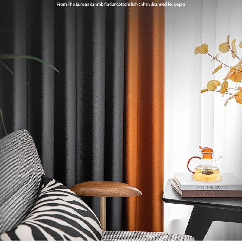 Modern Fashion Blackout Elegant Luxury Orange  Lurtains for Living Dining Room Bedroom Elegant Jacquard Window Decor White Tulle