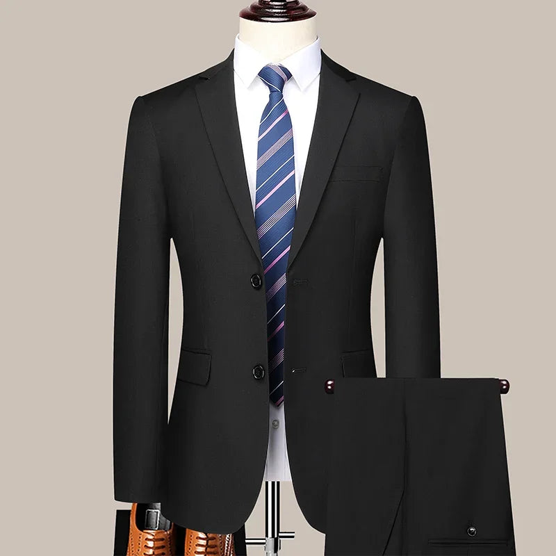 Men's 2026 Slim fit Two button Business Suit Professional Work Formal Two piece Set Trousers Included Multiple Sizes S 6XL