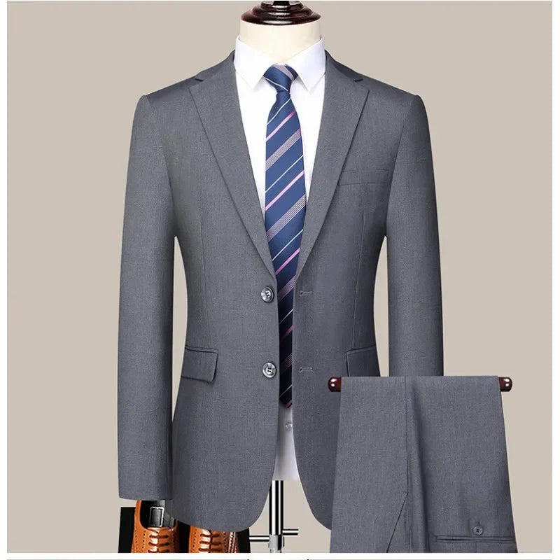 Men's 2026 Slim fit Two button Business Suit Professional Work Formal Two piece Set Trousers Included Multiple Sizes S 6XL