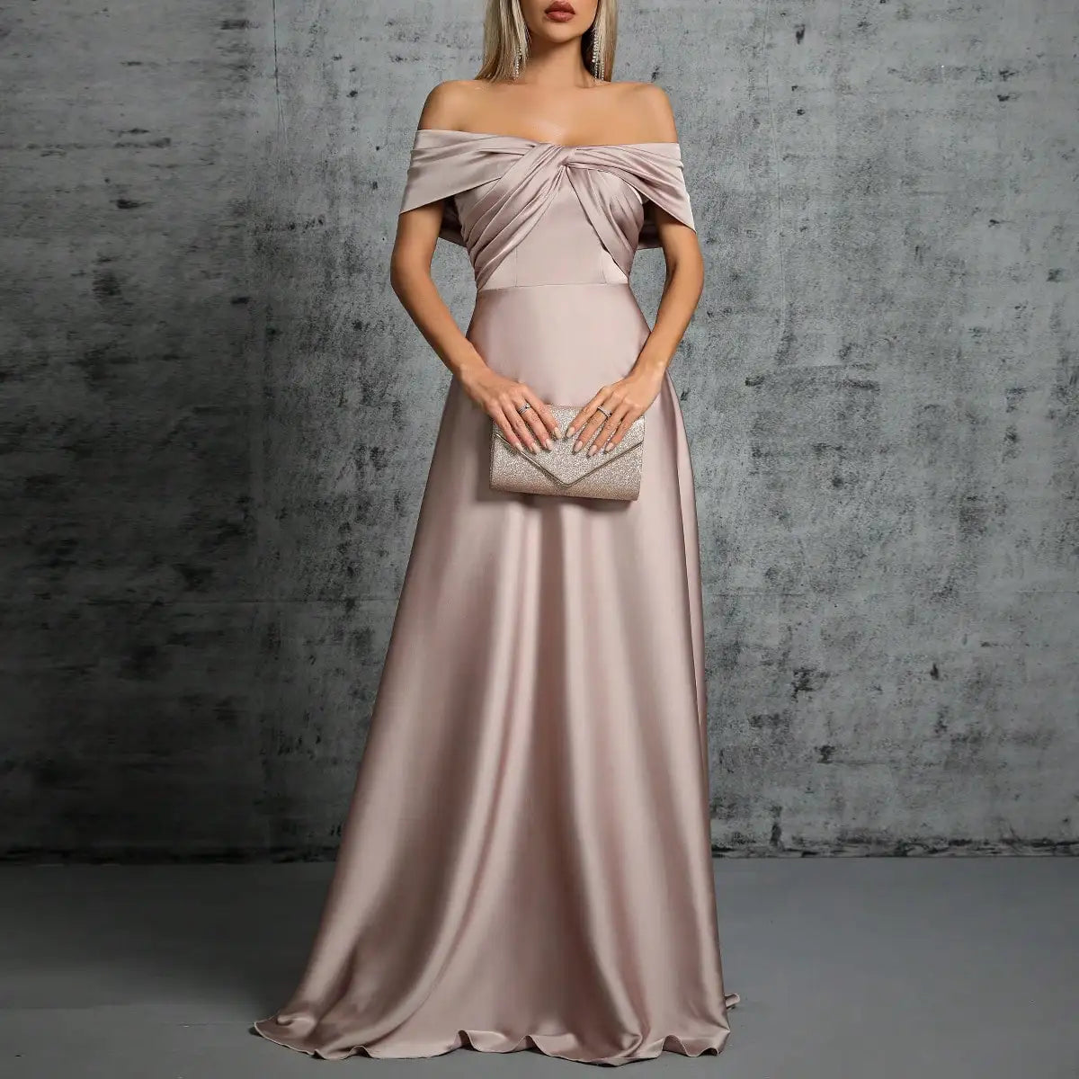 Mgiacy Line neck irregular cross pleated satin gown ball dress Party dress bridesmaid dress