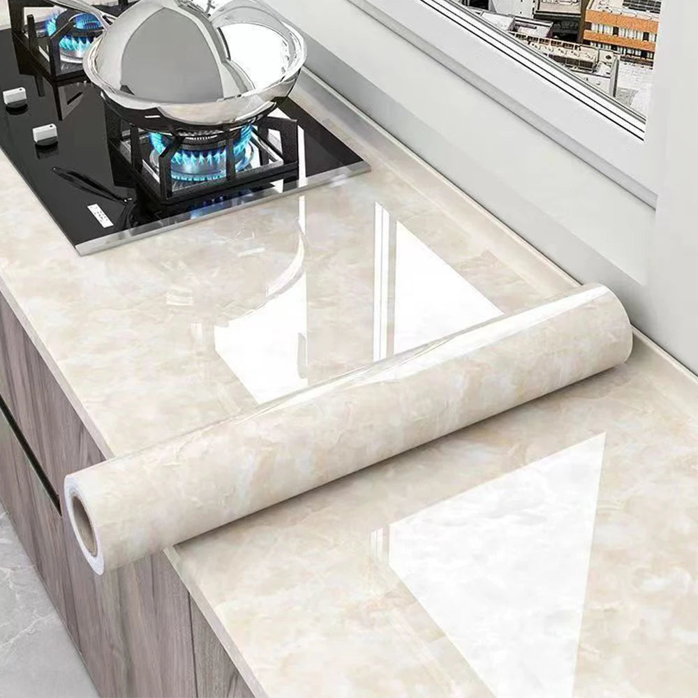 Pvc Marble Kitchen Oil-Proof Film Stove Waterproof Self-Adhesive Wallpaper Countertop Cabinet Renovation Tile Wall Stickers
